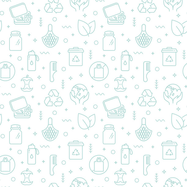 零浪费无缝模式与线条图标。向量的背景。图片下载