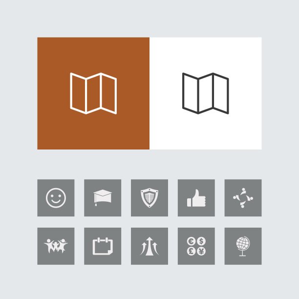 创意地图线图标与奖金图标。图片下载