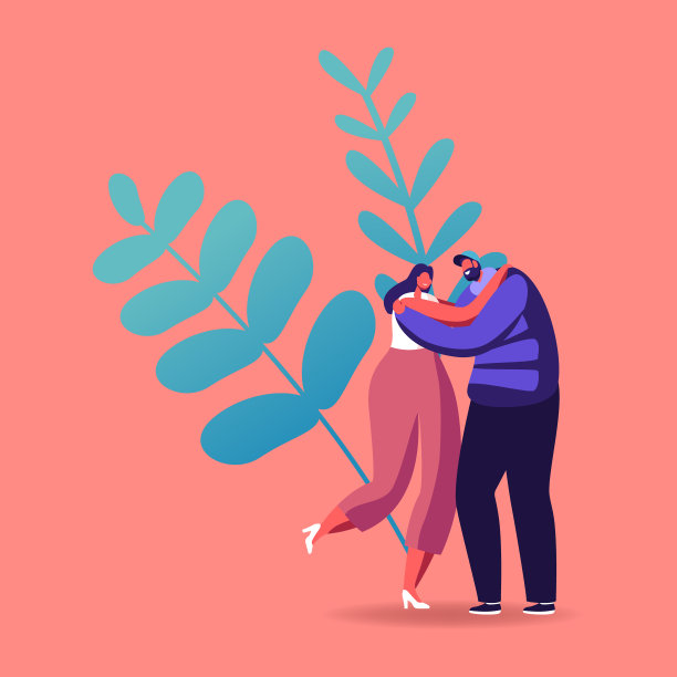 和平，爱的关系，团聚的概念。快乐的情侣或朋友在户外拥抱。男人和女人花时间在一起拥抱和高兴。卡通人物矢量插图图片下载