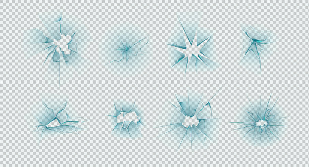 破碎不同形状的玻璃裂缝窗前门。图片下载