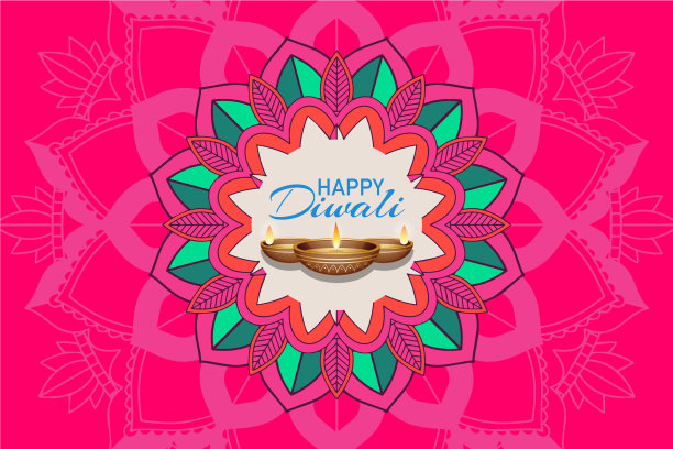 以曼荼罗图案为背景的快乐排灯节图片下载