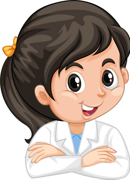 快乐的女孩在白色背景的科学长袍图片下载