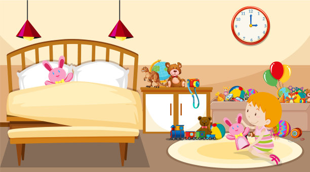 女孩在房间里玩的场景图片下载