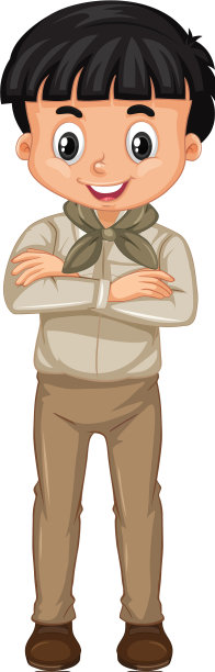 穿着童子军制服的男孩站在白色背景上图片下载