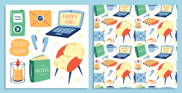 一套不同可爱的生活方式项目。我的房子我说了算。明信片。图片下载