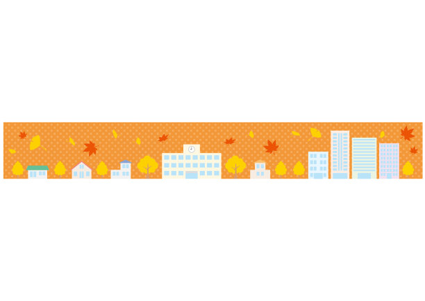 秋天的季节城市景观，房子和学校和办公室和天空和树镇图片下载