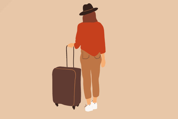 背景是一个带着旅行箱的女人图片下载