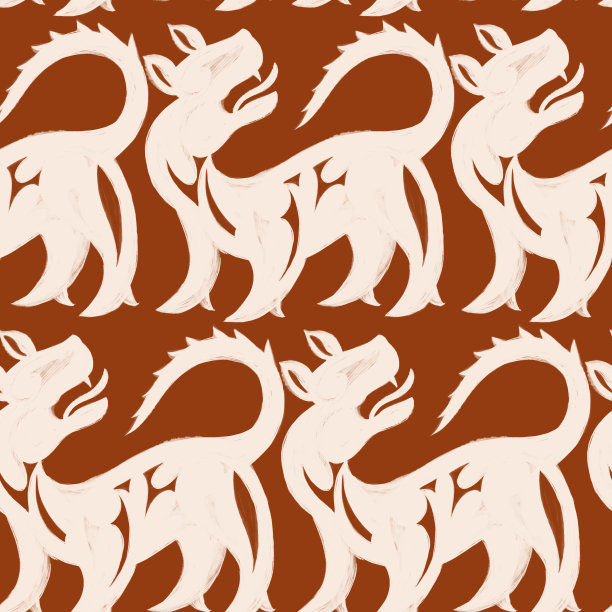 动物无缝图案与狮子。纹章巴洛克洛可可式设计。图片下载