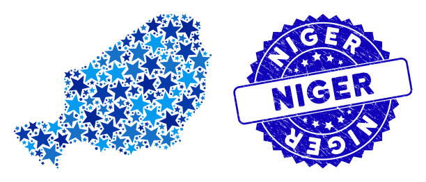 蓝星尼日尔地图拼贴和垃圾邮票图片下载