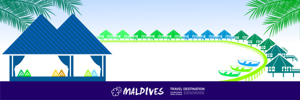 马尔代夫旅游目的地大矢量插图。图片下载