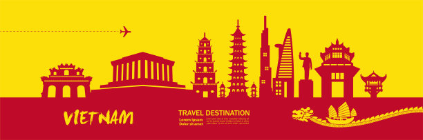 越南旅游目的地大矢量插图。图片下载