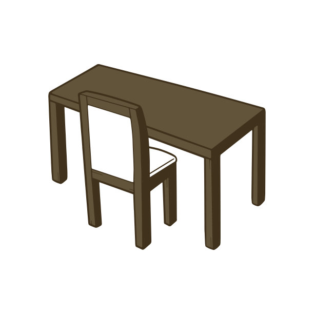 深棕色的桌子和椅子插图。图片下载