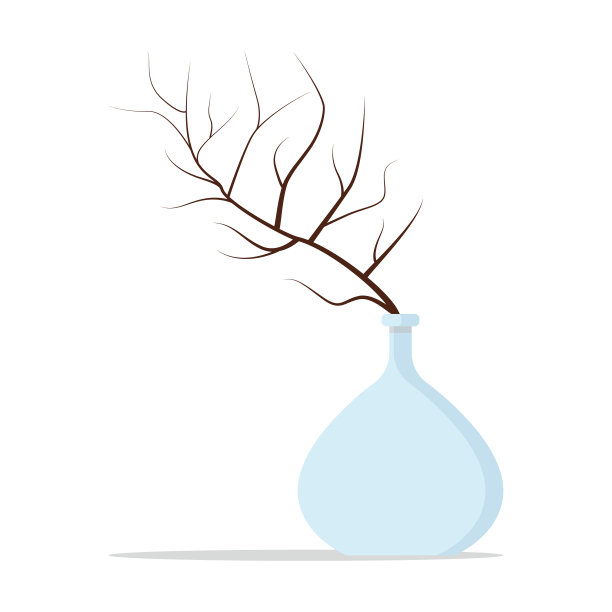 漂亮的蓝色玻璃花瓶上有一根干枝图片下载