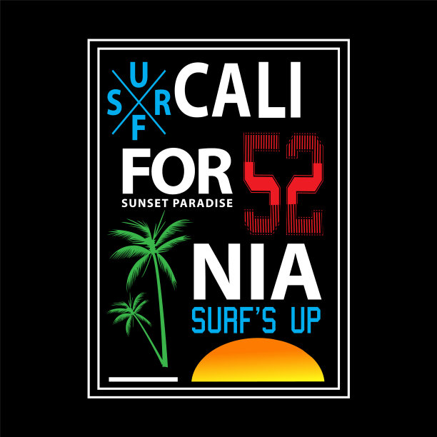 加州日落海滩字体t恤图片下载