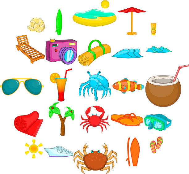 海边图标设置卡通风格图片下载