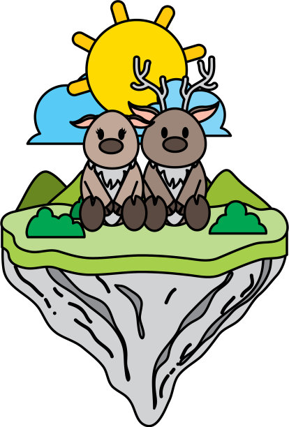 彩色夫妇鹿动物在浮岛图片下载