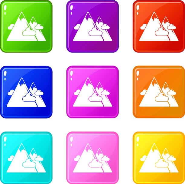山脉图标集9种颜色的集合图片下载