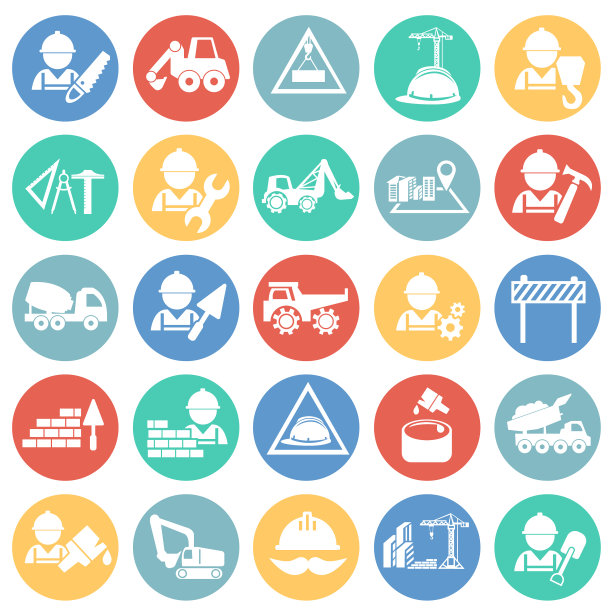 建筑设置在白色背景的彩色圆圈上图片下载