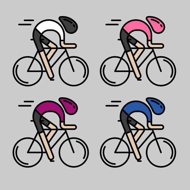 四个骑自行车的人侧视图片下载