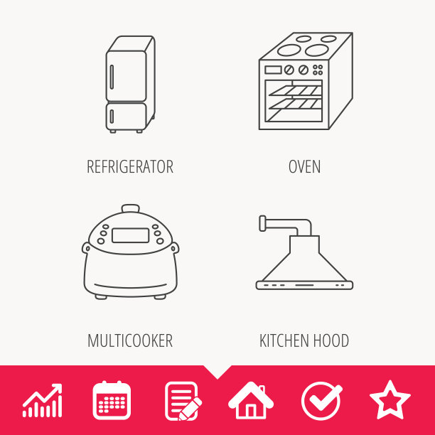 冰箱、多锅和烤箱图标图片下载