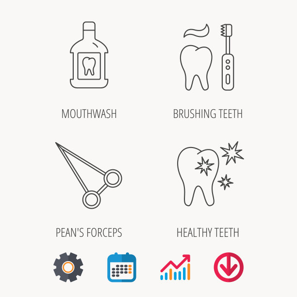 用漱口水清洁健康的牙齿和豆钳图片下载