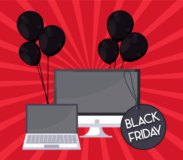 带笔记本电脑和显示器的黑色星期五标签图片下载