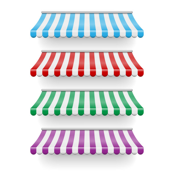 逼真的商店遮阳帐篷设置户外市场图片下载