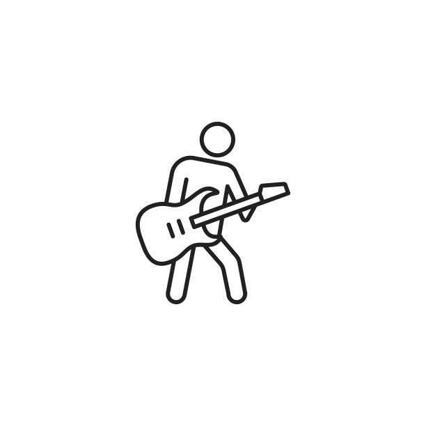 线吉他手黑色图标上的白色背景图片下载