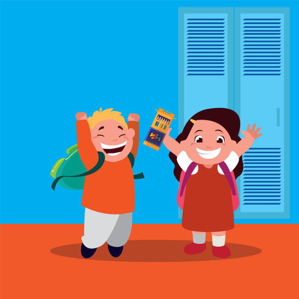 学校走廊里快乐的小朋友们图片下载