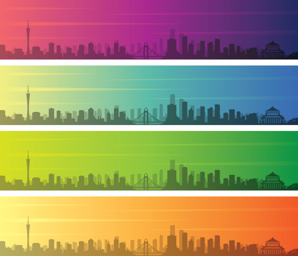 广州多色渐变天际线横幅图片下载