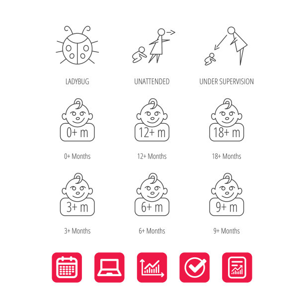 婴儿瓢虫和蹒跚学步的婴儿图标图片下载