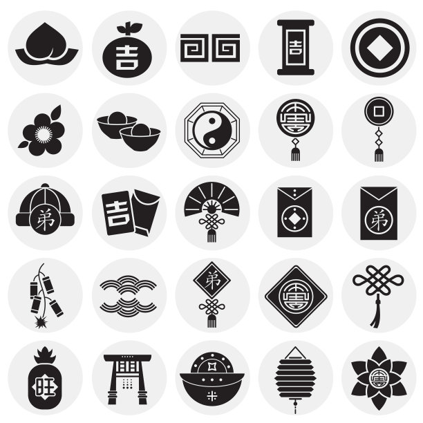 中国新年相关的图标设置在圆圈上图片下载