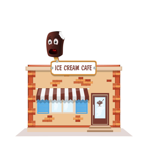 冰淇淋咖啡厅五颜六色的店面前面是白色的图片下载