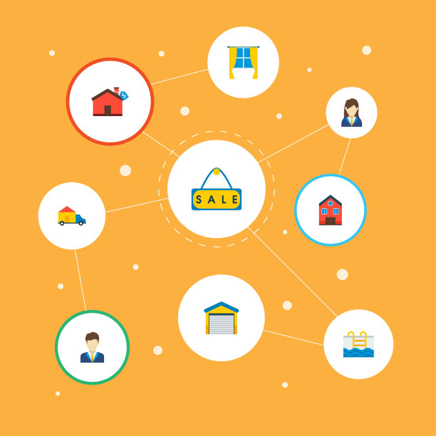 一套财产图标平面风格符号与销售图片下载