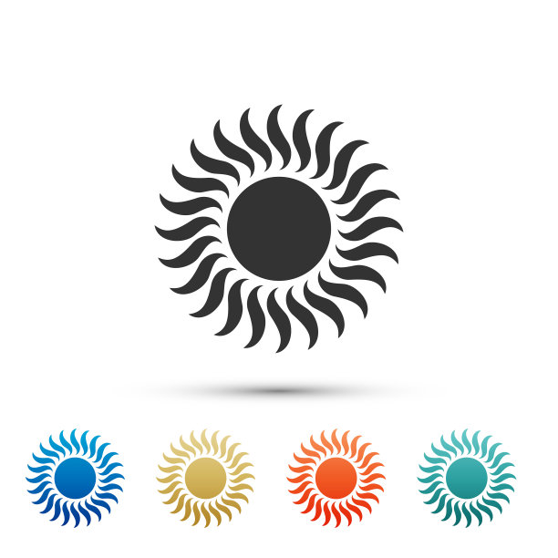 太阳图标孤立在白色背景设置图片下载