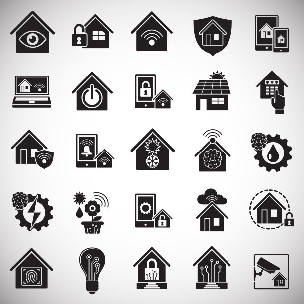 智能家居相关图标设置在白色背景图片下载