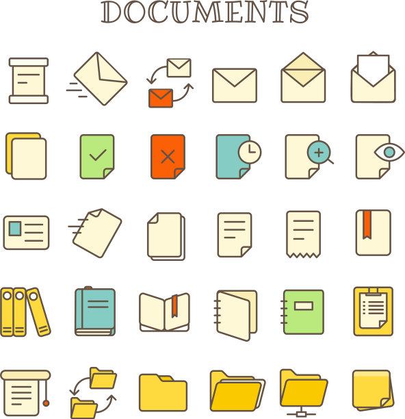 不同纸张文档细线颜色图标图片下载