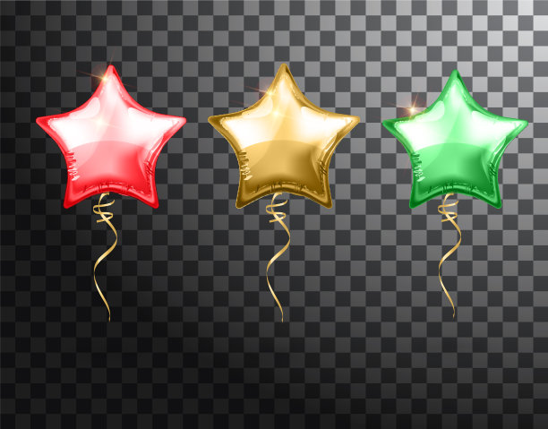 星星气球五颜六色的设置在透明图片下载
