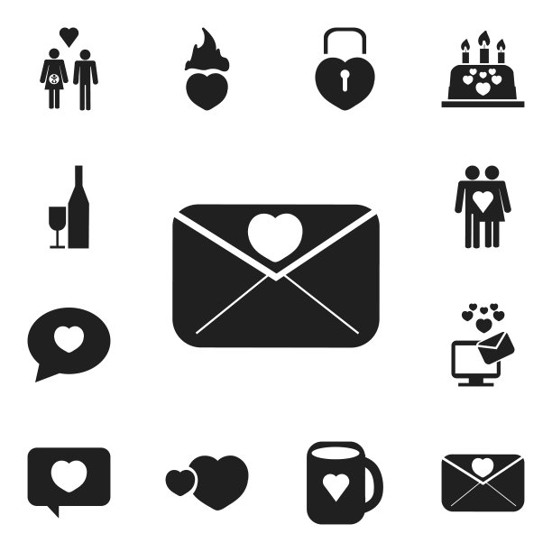 一组12可编辑的爱情图标包括符号图片下载