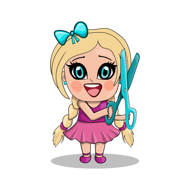 卡通风格的小女孩拿着剪刀图片下载