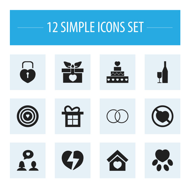 一组12可编辑的爱情图标包括符号图片下载