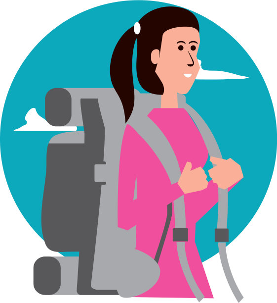 带着旅行袋和天空的女旅行者素材图片