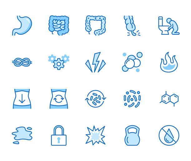 腹部疾病症状横线图标设置图片下载