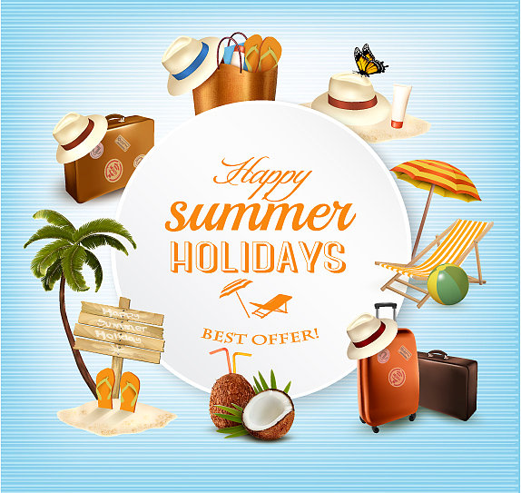 夏季横幅设计与假期相关的图标图片下载