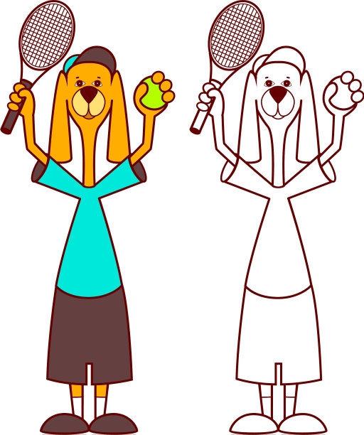 狗网球运动员拿着球拍和球图片下载