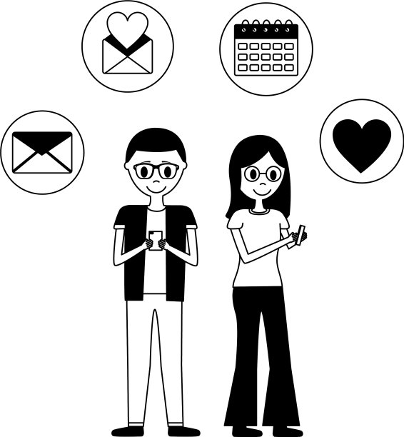 年轻夫妇与设置图标头像人物图片下载