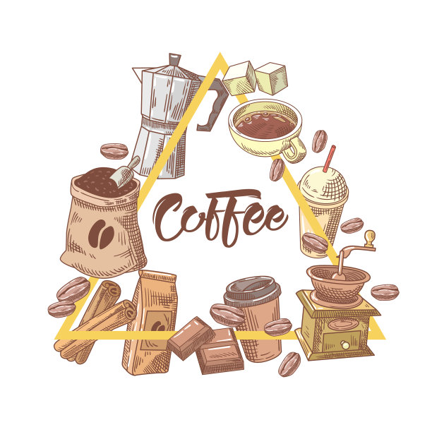 咖啡手绘设计与杯糖图片下载