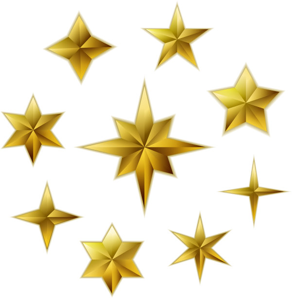一套逼真的金色3d星星图片下载