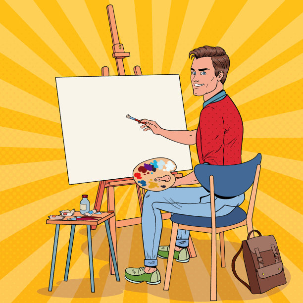 波普艺术男艺术家在工作室作画图片下载
