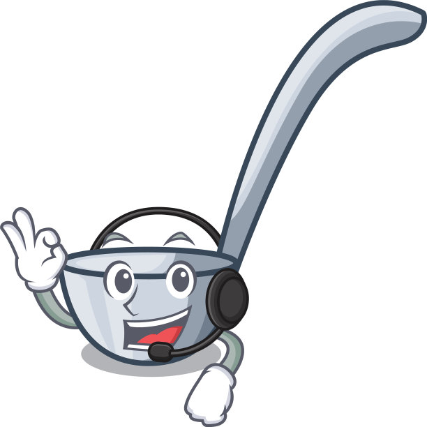 把耳机勺放在卡通木桌上图片下载